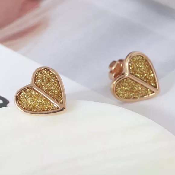 KATE SPADE • Gold Glitter Heritage Heart Earrings - Picture 2 of 5